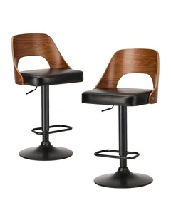 Oikiture 2x Bar Stools Swivel Counter Stool Kitchen Gas Lift Chair Leather Black