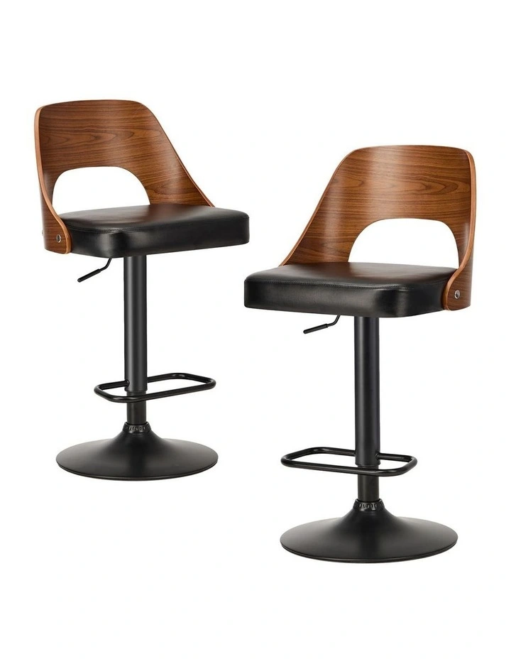 Oikiture 2x Bar Stools Swivel Counter Stool Kitchen Gas Lift Chair Leather Black image 1