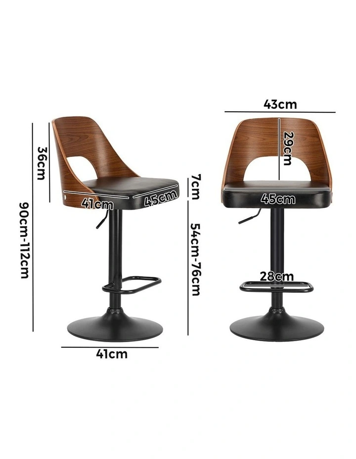 Oikiture 2x Bar Stools Swivel Counter Stool Kitchen Gas Lift Chair Leather Black image 3