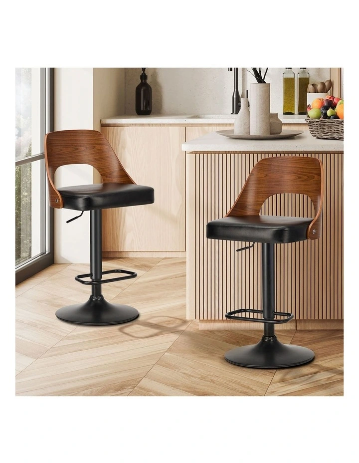 Oikiture 2x Bar Stools Swivel Counter Stool Kitchen Gas Lift Chair Leather Black image 4
