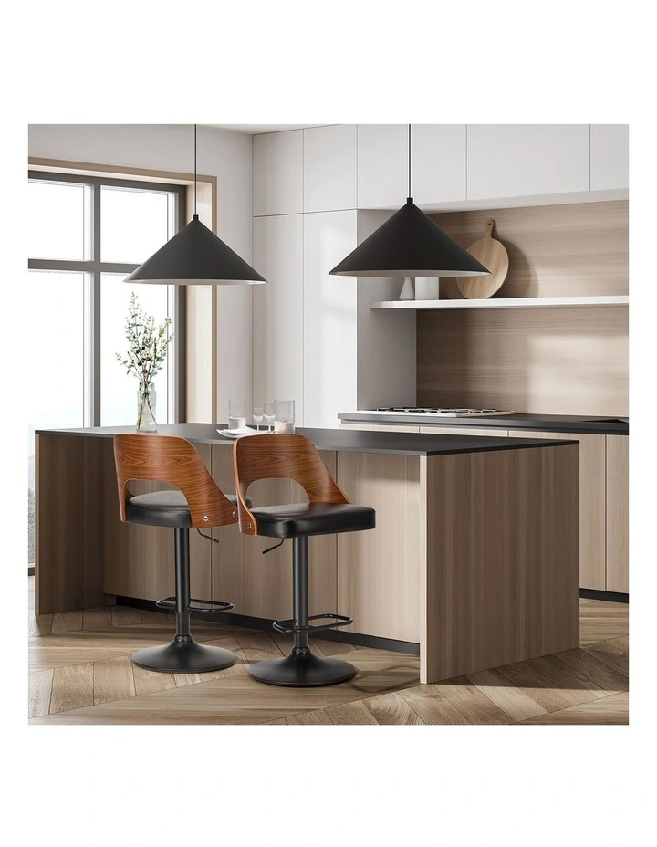 Oikiture 2x Bar Stools Swivel Counter Stool Kitchen Gas Lift Chair Leather Black image 5