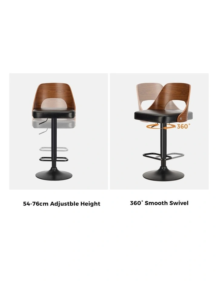 Oikiture 2x Bar Stools Swivel Counter Stool Kitchen Gas Lift Chair Leather Black image 6