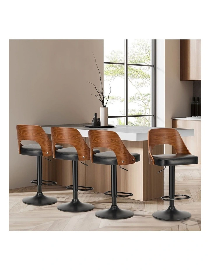 Oikiture 2x Bar Stools Swivel Counter Stool Kitchen Gas Lift Chair Leather Black image 7