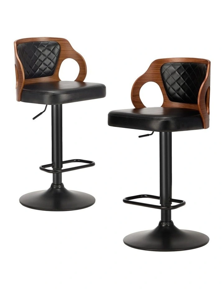 Oikiture 2X Bar Stools Kitchen Gas Lift Swivel Chairs Wooden Barstool image 1