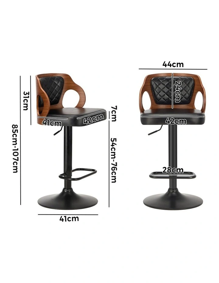 Oikiture 2X Bar Stools Kitchen Gas Lift Swivel Chairs Wooden Barstool image 3