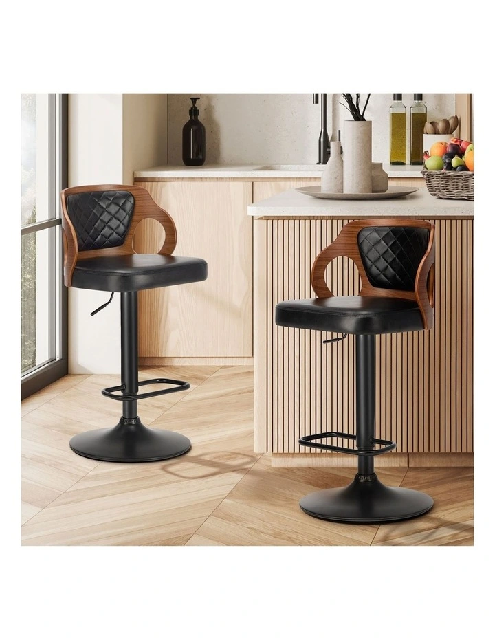 Oikiture 2X Bar Stools Kitchen Gas Lift Swivel Chairs Wooden Barstool image 4