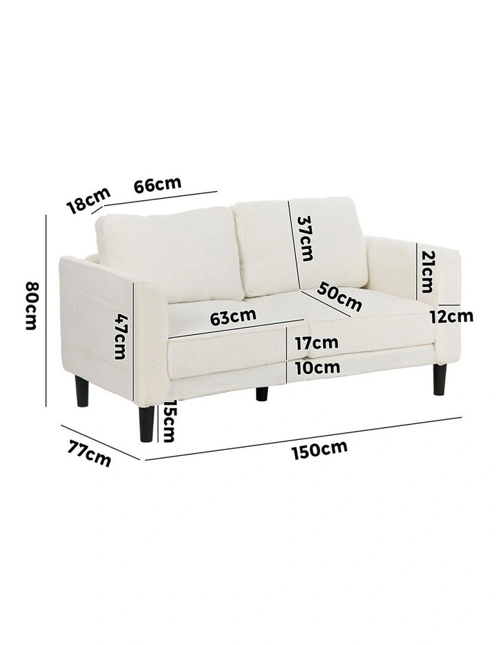 Oikiture 2 Seater Sofa 150cm Boucle Love Seat Small Couch Chair Storage White image 3