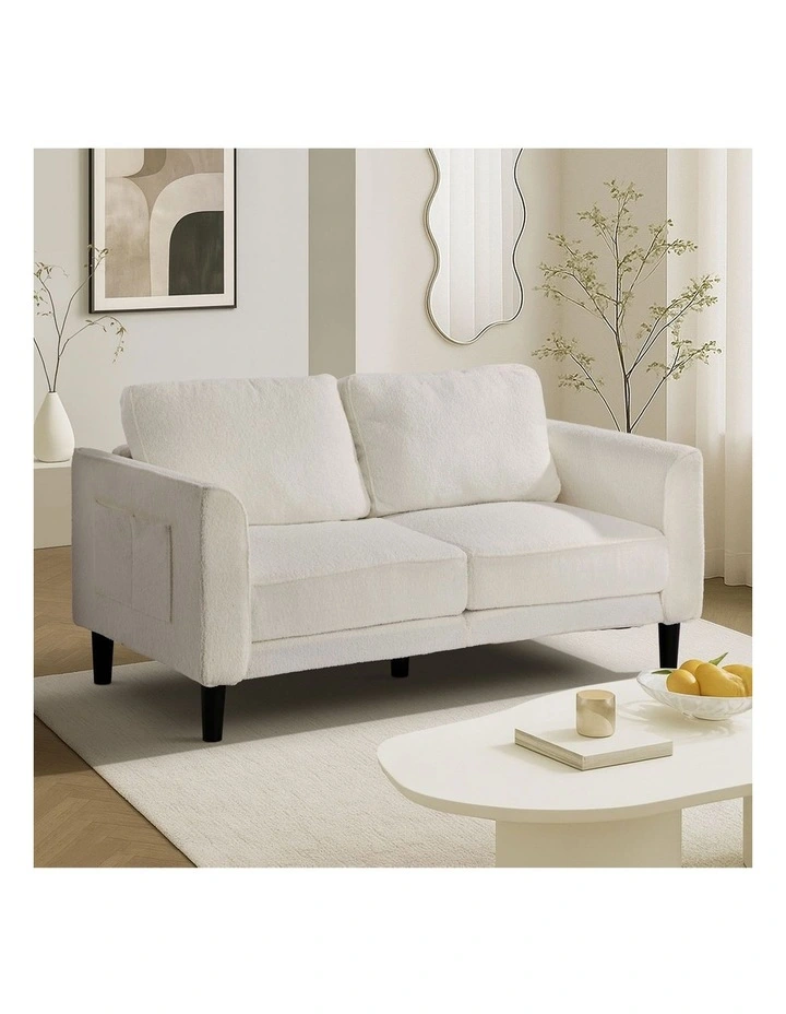 Oikiture 2 Seater Sofa 150cm Boucle Love Seat Small Couch Chair Storage White image 4