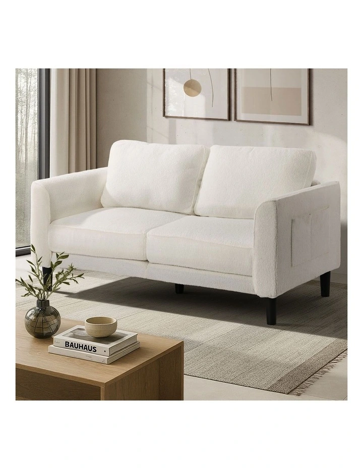 Oikiture 2 Seater Sofa 150cm Boucle Love Seat Small Couch Chair Storage White image 5
