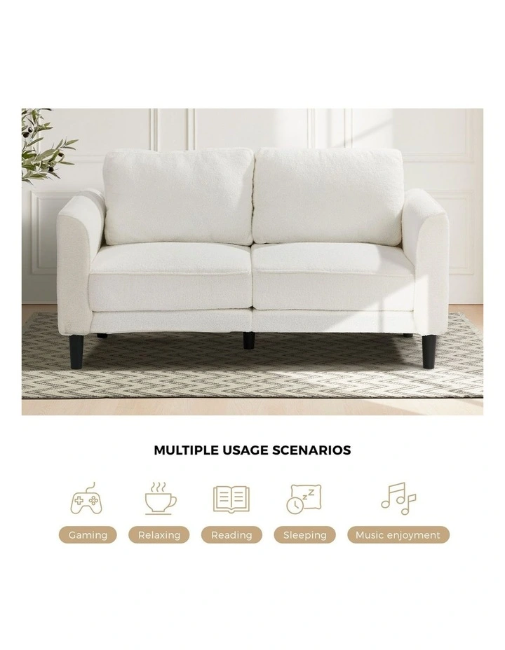Oikiture 2 Seater Sofa 150cm Boucle Love Seat Small Couch Chair Storage White image 6