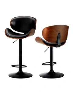 Oikiture 2x Bar Stools Kitchen Stool Swivel Chair Wooden Leather Gas Lift