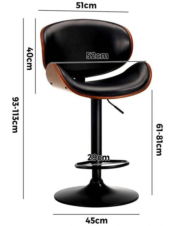 Oikiture 2x Bar Stools Kitchen Stool Swivel Chair Wooden Leather Gas Lift image 3