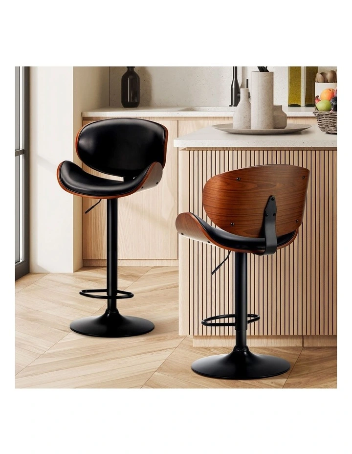 Oikiture 2x Bar Stools Kitchen Stool Swivel Chair Wooden Leather Gas Lift image 4