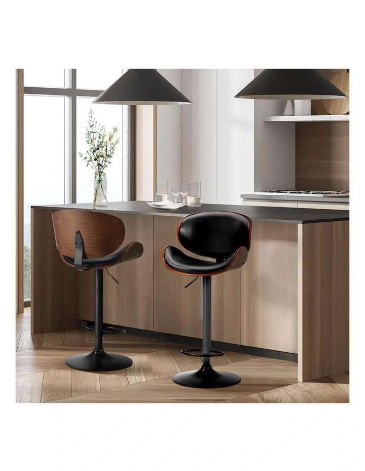 Oikiture 2x Bar Stools Kitchen Stool Swivel Chair Wooden Leather Gas Lift image 5