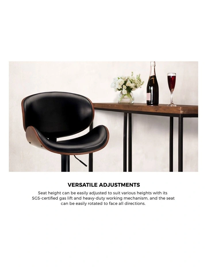 Oikiture 2x Bar Stools Kitchen Stool Swivel Chair Wooden Leather Gas Lift image 6