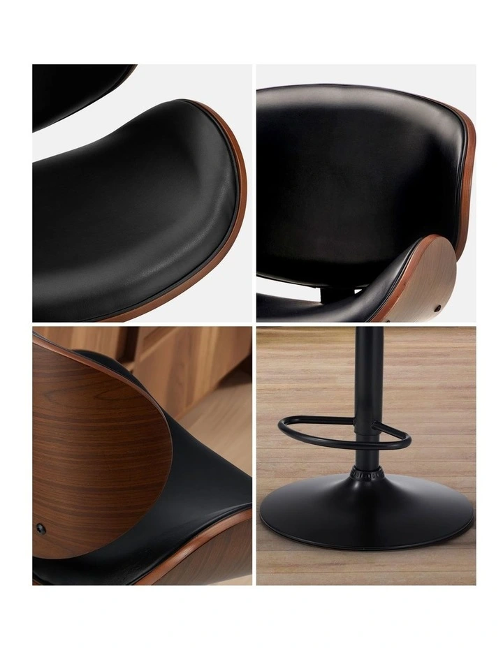 Oikiture 2x Bar Stools Kitchen Stool Swivel Chair Wooden Leather Gas Lift image 7