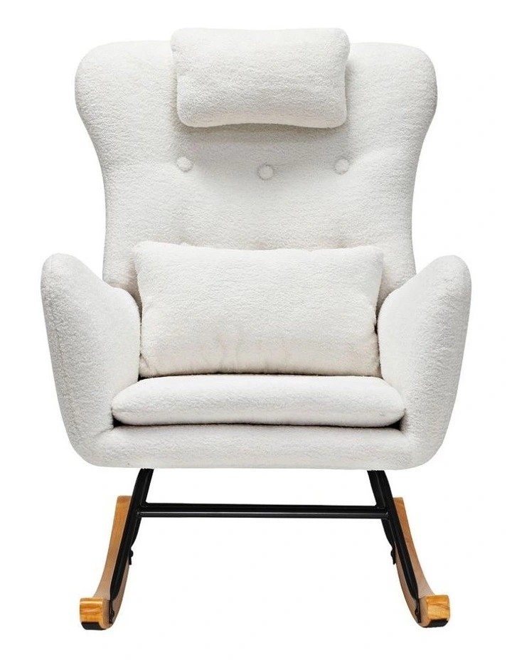 Oikiture Rocking Chair Nursing Armchair Sherpa Accent Chairs With 2 Pillow White image 2