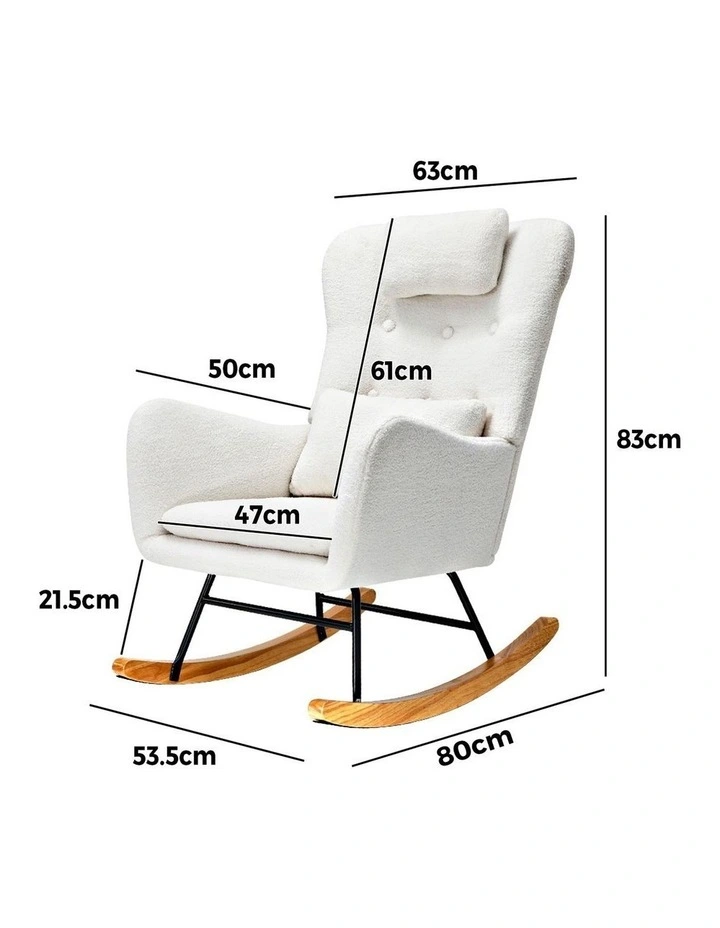 Oikiture Rocking Chair Nursing Armchair Sherpa Accent Chairs With 2 Pillow White image 3