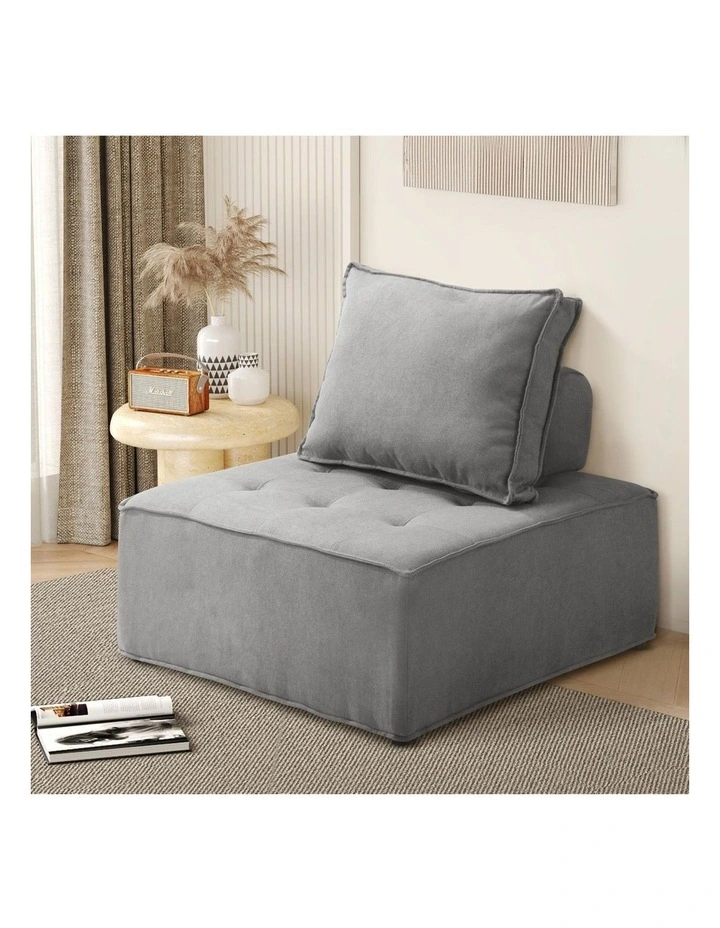 Oikiture 1PC Modular Sofa Lounge Chair Armless TOFU Back Linen Grey image 4