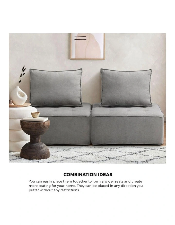Oikiture 1PC Modular Sofa Lounge Chair Armless TOFU Back Linen Grey image 5