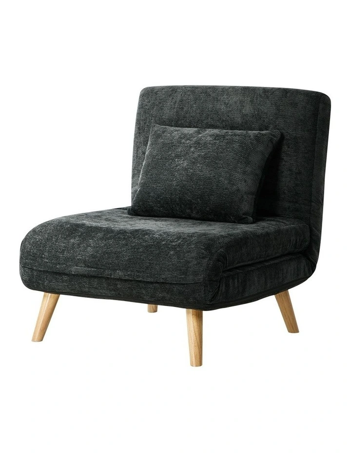 Oikiture Folding Sofa Bed Lounge Chair Chenille Recliner Single Seat Charcoal image 1