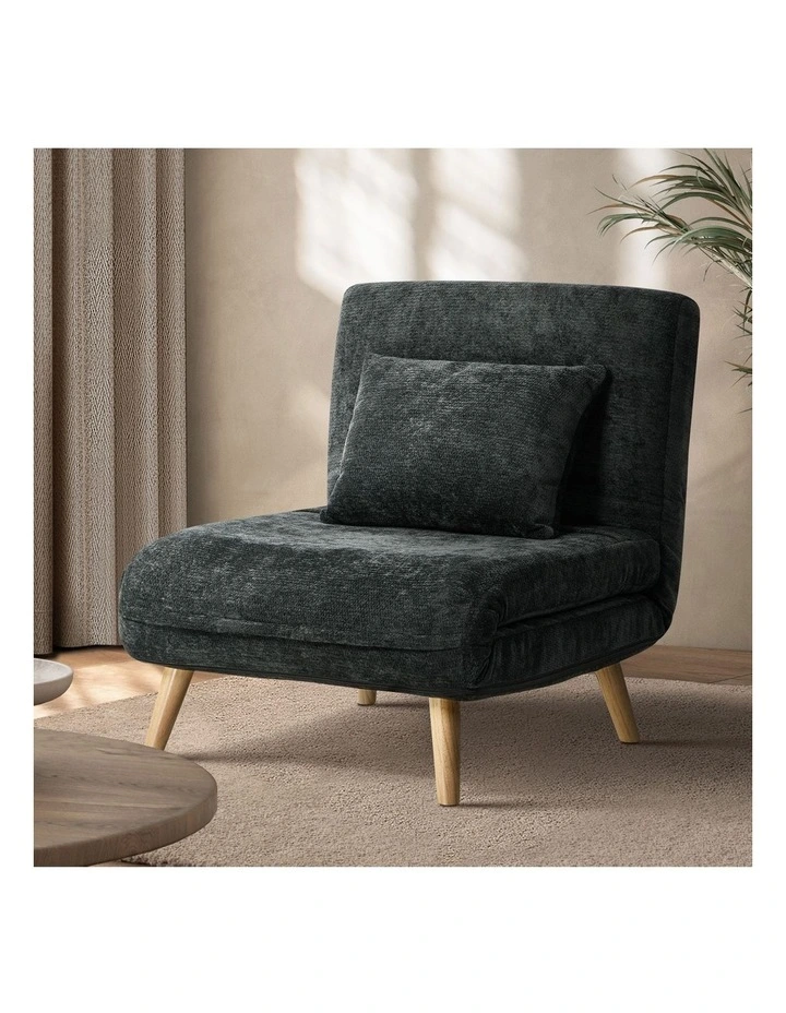 Oikiture Folding Sofa Bed Lounge Chair Chenille Recliner Single Seat Charcoal image 4