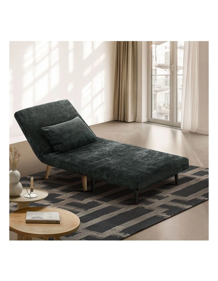 Oikiture Folding Sofa Bed Lounge Chair Chenille Recliner Single Seat Charcoal image 5