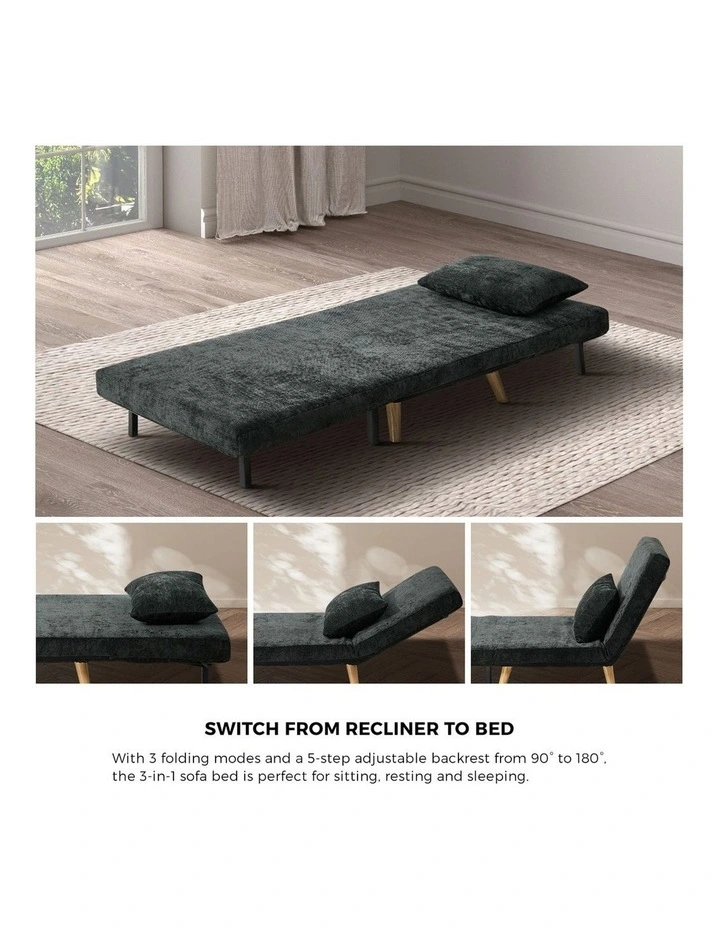 Oikiture Folding Sofa Bed Lounge Chair Chenille Recliner Single Seat Charcoal image 6