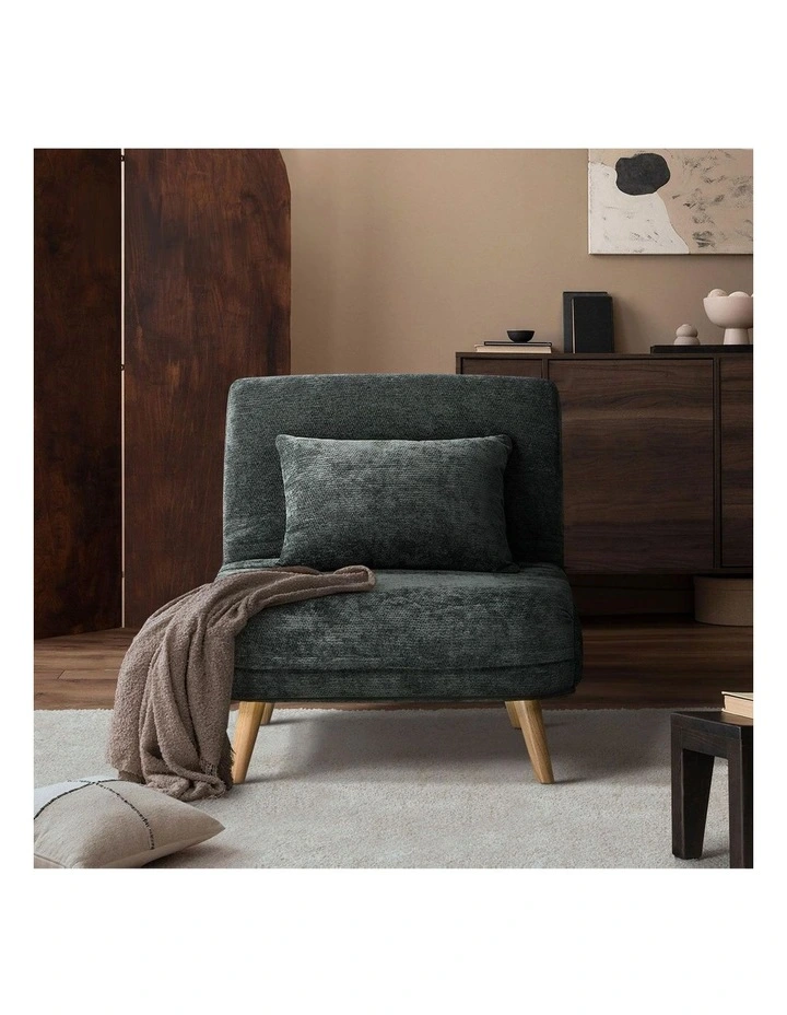 Oikiture Folding Sofa Bed Lounge Chair Chenille Recliner Single Seat Charcoal image 7