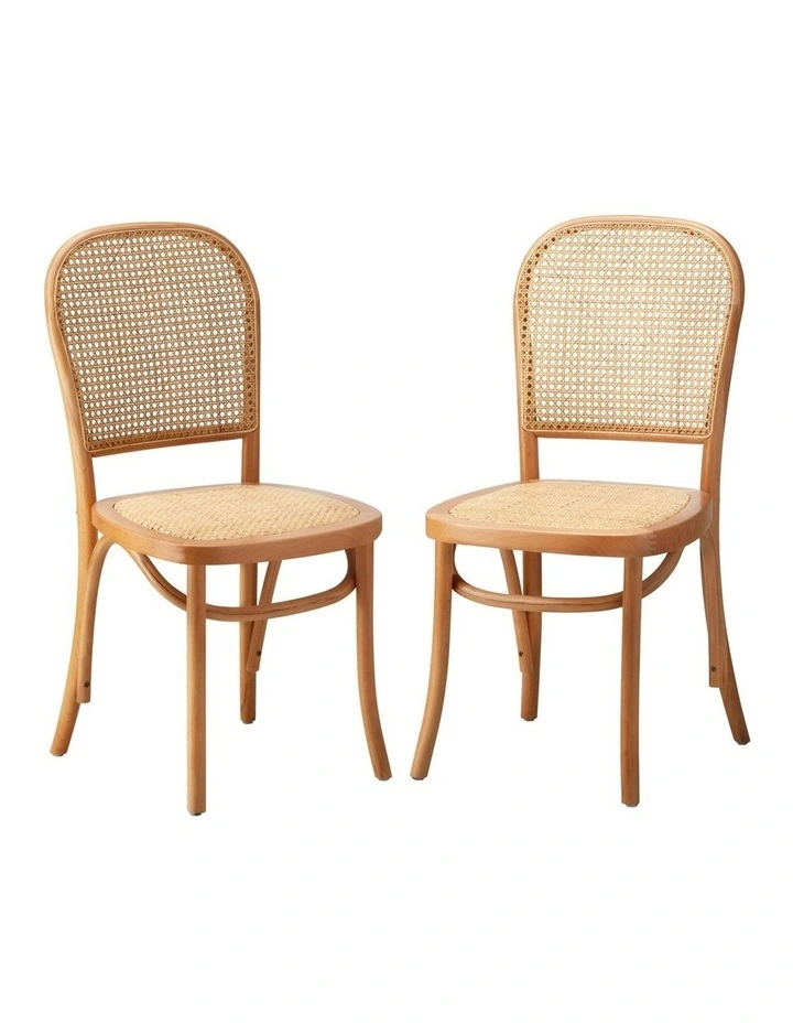 Oikiture 2PCS Dining Chairs Wooden Chairs Rattan Accent Chair Natural image 1