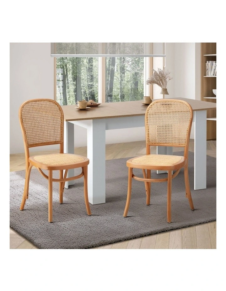 Oikiture 2PCS Dining Chairs Wooden Chairs Rattan Accent Chair Natural image 4