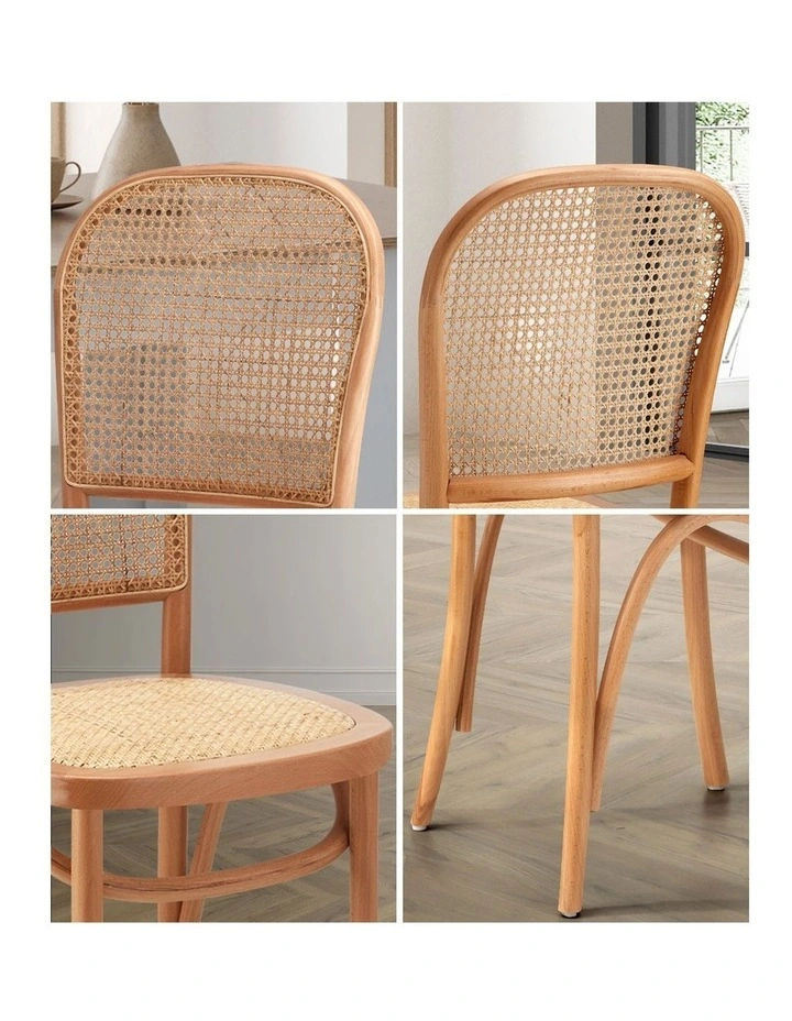 Oikiture 2PCS Dining Chairs Wooden Chairs Rattan Accent Chair Natural image 6