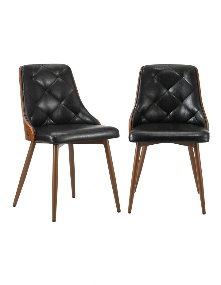 Oikiture Dining Chairs Kitchen Lounge Cafe Seat Retro PU Leather x2 Black image 1