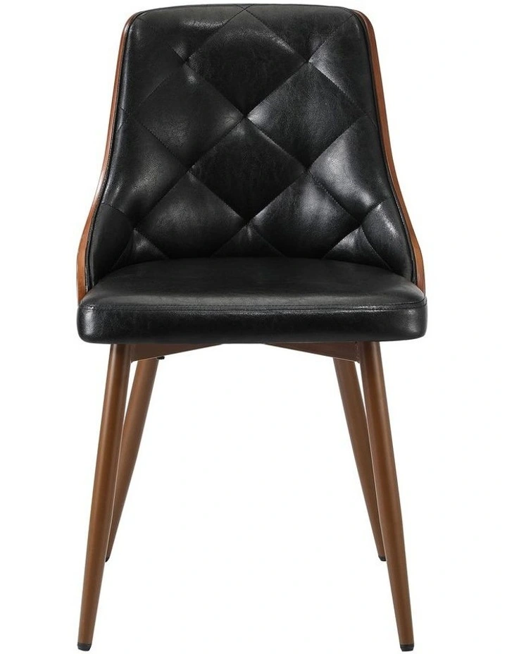 Oikiture Dining Chairs Kitchen Lounge Cafe Seat Retro PU Leather x2 Black image 2