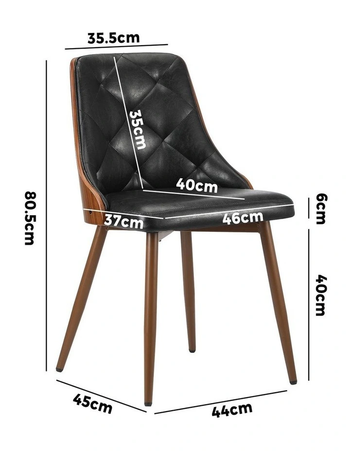 Oikiture Dining Chairs Kitchen Lounge Cafe Seat Retro PU Leather x2 Black image 3