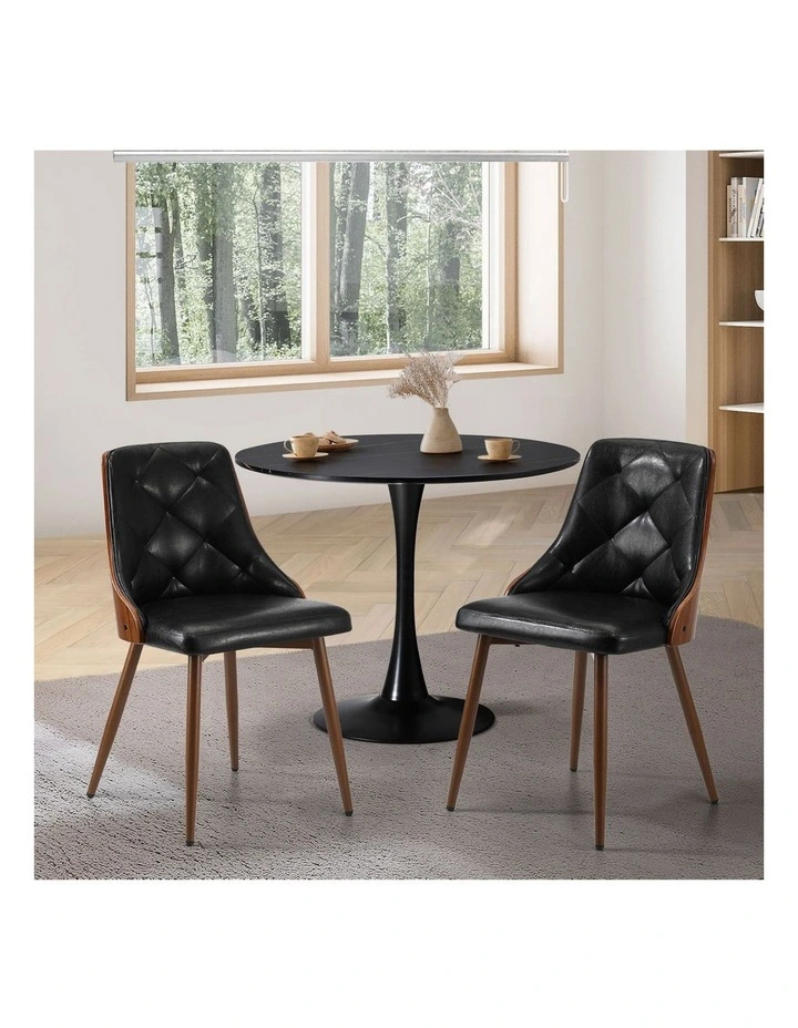 Oikiture Dining Chairs Kitchen Lounge Cafe Seat Retro PU Leather x2 Black image 4