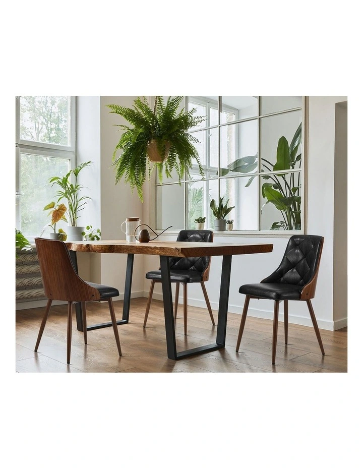 Oikiture Dining Chairs Kitchen Lounge Cafe Seat Retro PU Leather x2 Black image 5