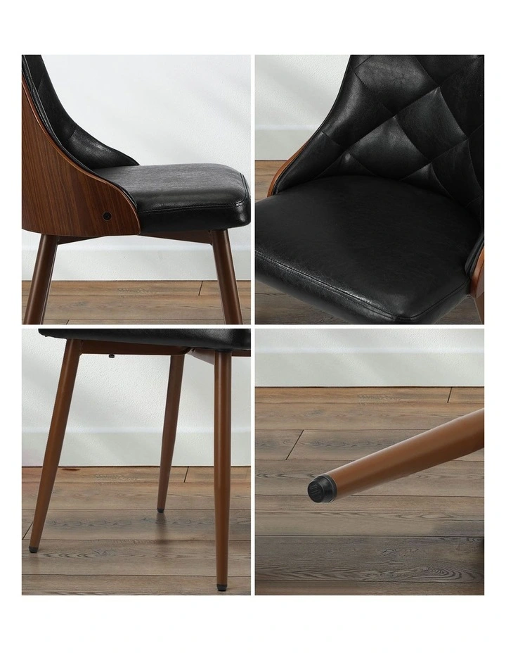 Oikiture Dining Chairs Kitchen Lounge Cafe Seat Retro PU Leather x2 Black image 6