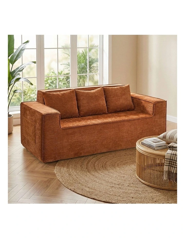 Oikiture Compressed Sofa in a Box Couch with Storage 195cm Chenille Brown image 4