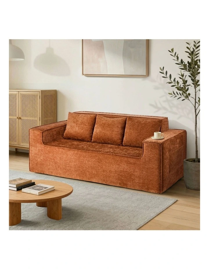Oikiture Compressed Sofa in a Box Couch with Storage 195cm Chenille Brown image 5