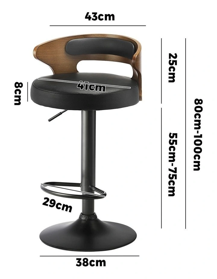 Oikiture Set of 4 Bar Stools Kitchen Gas Lift Swivel Chairs Wooden Barstool image 3
