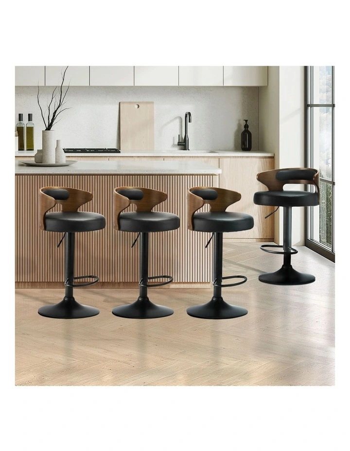 Oikiture Set of 4 Bar Stools Kitchen Gas Lift Swivel Chairs Wooden Barstool image 4