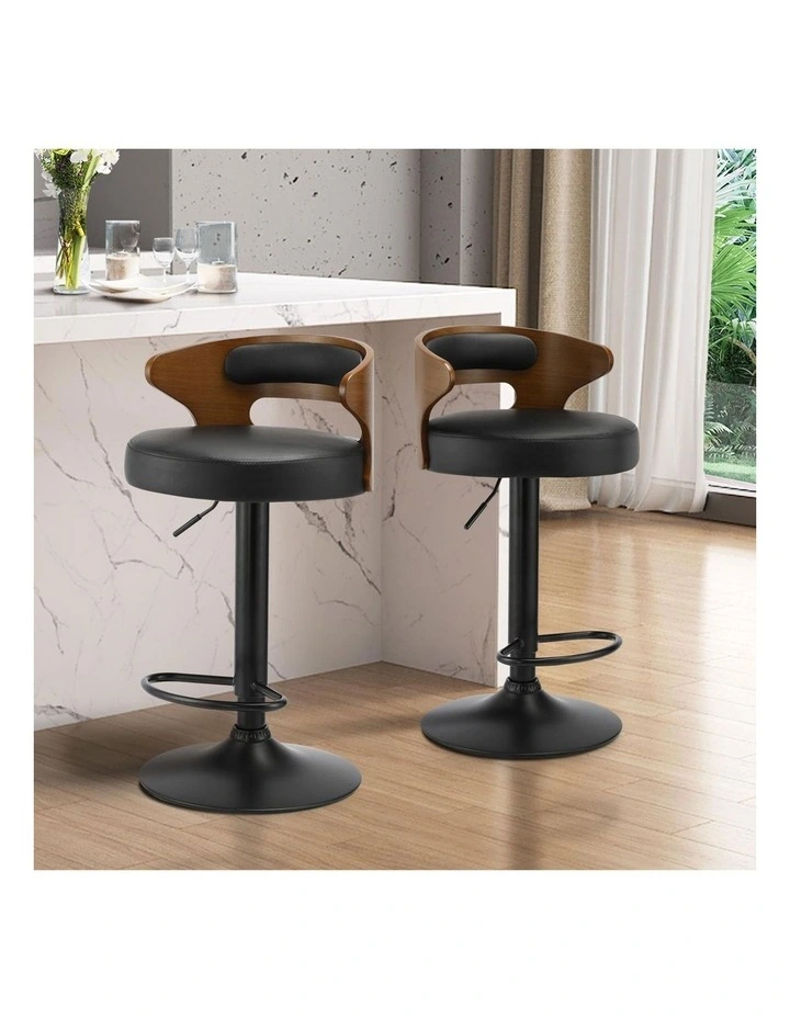 Oikiture Set of 4 Bar Stools Kitchen Gas Lift Swivel Chairs Wooden Barstool image 5