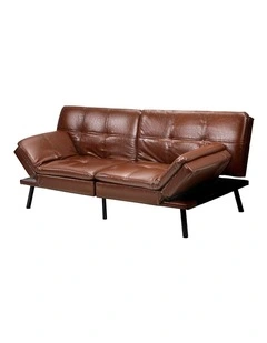 Oikiture Sofa Bed Futon Recliner Lounge Couch Convertible Leather 3-Seater Brown