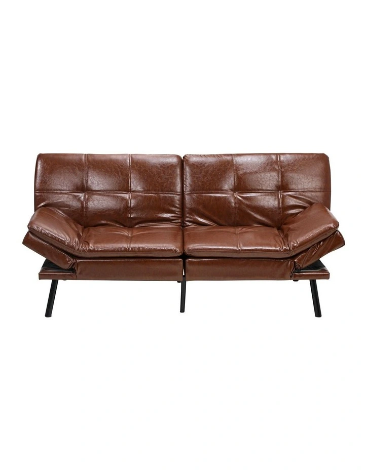 Oikiture Sofa Bed Futon Recliner Lounge Couch Convertible Leather 3-Seater Brown image 2