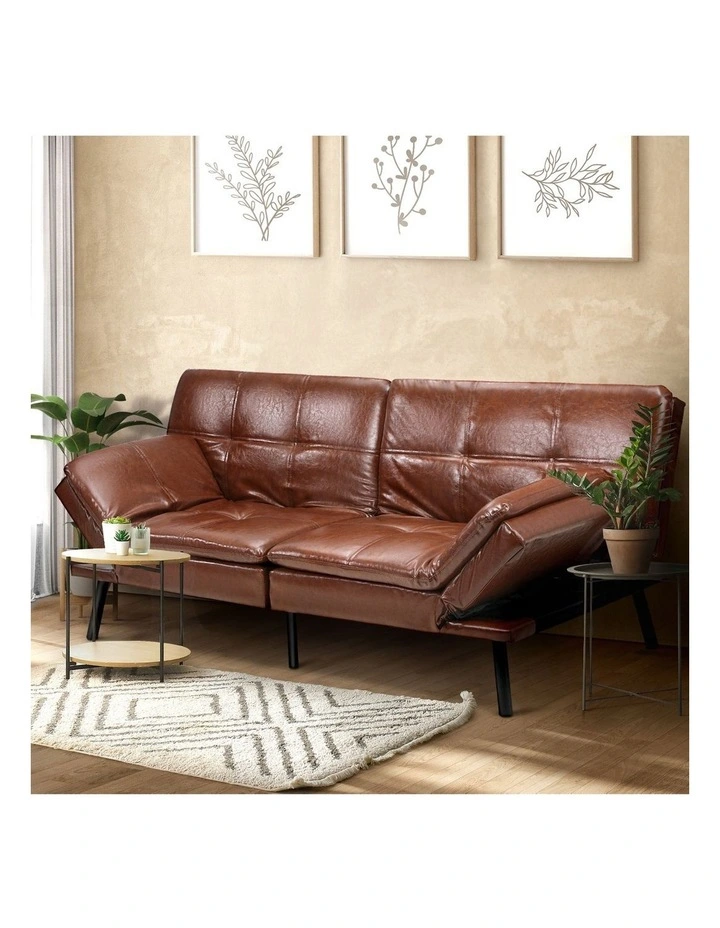 Oikiture Sofa Bed Futon Recliner Lounge Couch Convertible Leather 3-Seater Brown image 4