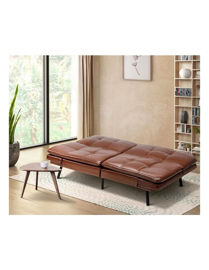 Oikiture Sofa Bed Futon Recliner Lounge Couch Convertible Leather 3-Seater Brown image 5