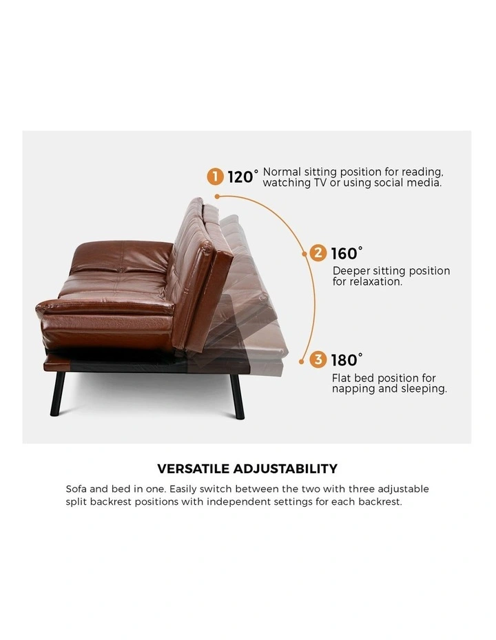 Oikiture Sofa Bed Futon Recliner Lounge Couch Convertible Leather 3-Seater Brown image 6