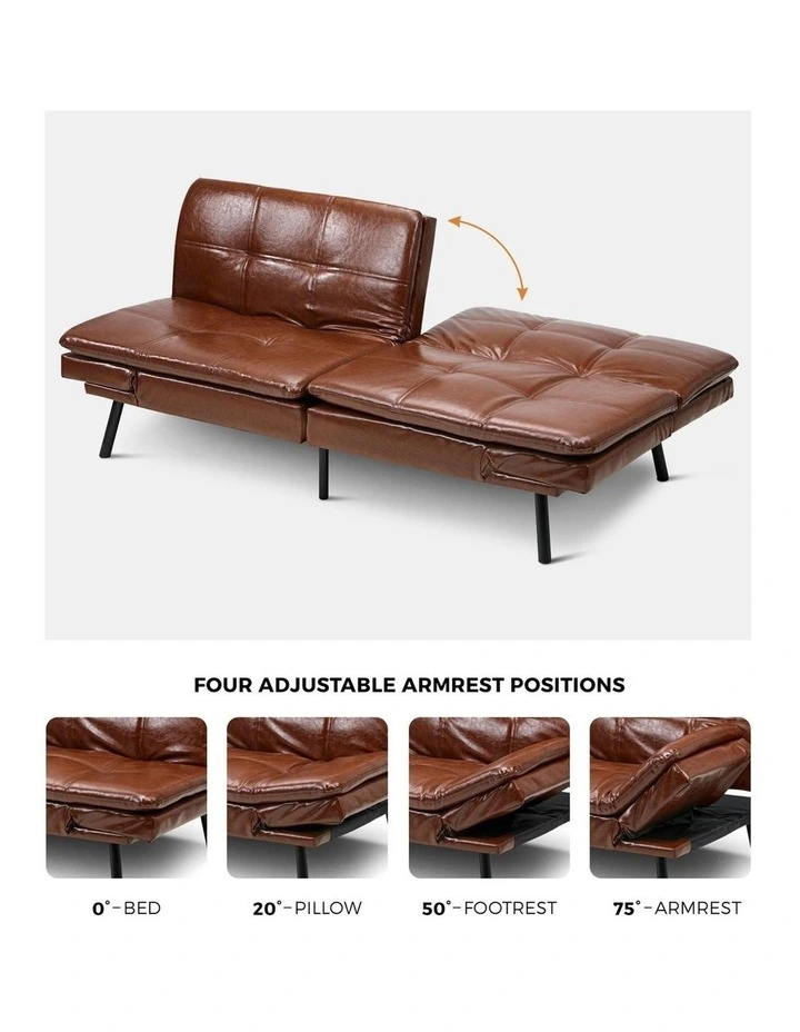 Oikiture Sofa Bed Futon Recliner Lounge Couch Convertible Leather 3-Seater Brown image 7