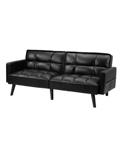 Oikiture Sofa Bed Futon Convertible Leather Lounge Couch 3-Seater Recliner Black